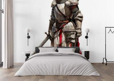 full body of knight wearing iron armor on a white background Wall mural