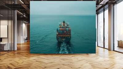 large cargo ship carrying containers for import and export logistics Wall mural