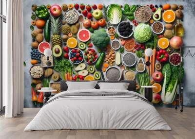 Top view green healthy food cooking Wall mural