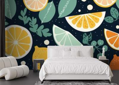 tablecloth of pattern citrus fruits seamless illustration background with soft and rounded forms Wall mural