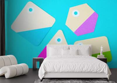 geometric paper tags on blue background horizontal template Wall mural