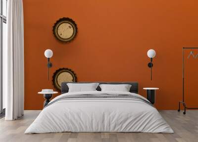 template of two bottle caps on orange background back Wall mural