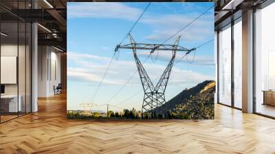  High voltage electrical tower against the blue sky. Wall mural