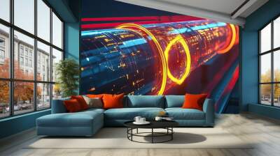 3D illustration. Transparent natural gas pipeline, glowing in orange light. Wall mural