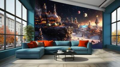 Christmas in other plante, space background. Wall mural