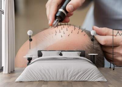 Hair graft on the head of an adult man. Wall mural