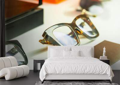 Luxury eyeglasses displayed in the shop window. Wall mural