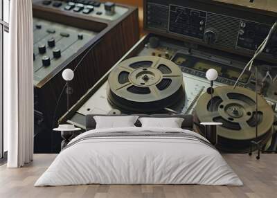 Old magnetic tape recorder with 2 rolls Wall mural