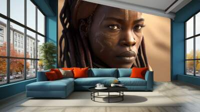 Portrait, namibian woman from Himba tribe, dressed with traditional clothing. Ai Generative. Wall mural