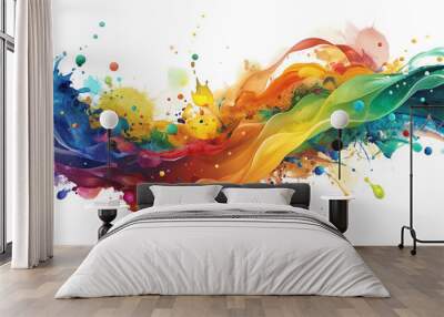 Abstract colorful splash, paint, brush strokes, stain grunge isolated on transparent background Wall mural