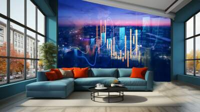 Analysis finance graph and market chart investment.	Big data chart on city backdrop.Trade technology, and investment analysis.
 Wall mural