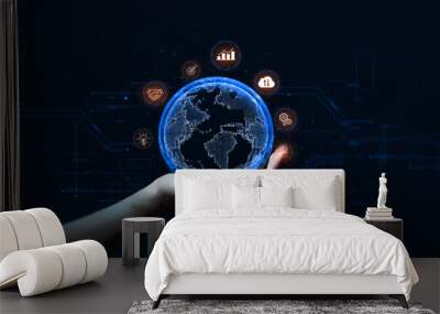 Big data, digital marketing and link tech concept. Global business internet connection application technology and development in digital marketing. Wall mural