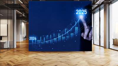 Businessman holding growth graph a year 2025 of business and data analysis. Development to success in year 2025.	
 Wall mural