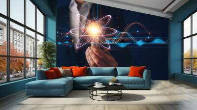 Businessman holding light bulb with digital graph. Light bulb on network connectivity. Innovation,  global network  and technology concept. Wall mural