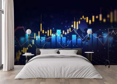 Development graph profit and investment.Digital financial chart indicators, stock market business and exchange financial growth graph. Wall mural