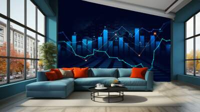 Digital financial chart indicators, stock market business and exchange financial growth graph. Wall mural