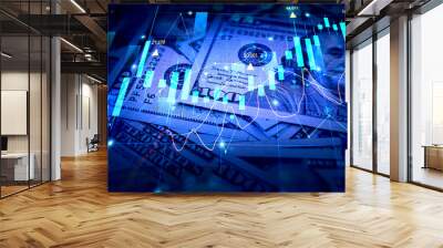 Dollars  with stock market chart graph for currency exchange and global trade forex concept.	
 Wall mural