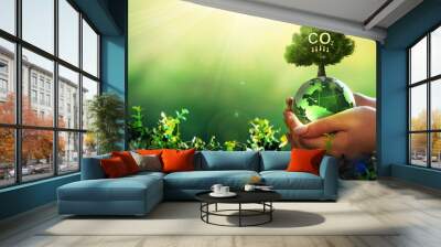 reduce co2 emission concept. renewable energy-based green businesses can limit climate change and gl Wall mural