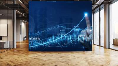 Stock market invest and crypto currency. Business development to success, profit and growing growth plan. Trader analyzing data on virtual screen.Price graph and indicator.  Wall mural