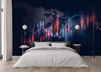 Stock market investment data and analysis finance graph. Business financial chart with moving up arrow graph.  Wall mural