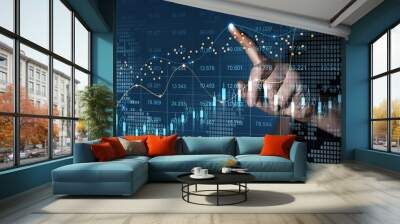 trader analyzing data on virtual screen.price graph and indicator. stock market invest and crypto cu Wall mural