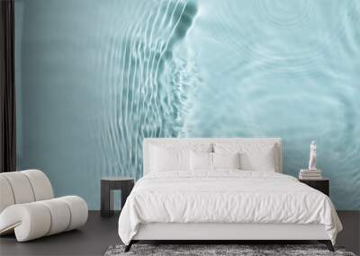 Water waves in sunlight background.	
Trendy summer nature banner. Defocused blue liquid colored clear water surface texture with splashes bubbles with copy space.  Wall mural