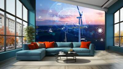 Wind energy and sustainable resources. Renewable energy technology.Sustainable Development Goals (SDGs).Renewable resource technology to reduce pollution and carbon emissions.  Wall mural