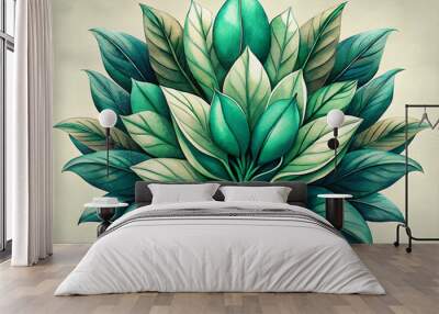 Hand-drawn green plant and leaf pattern, simple organic design. Wall mural