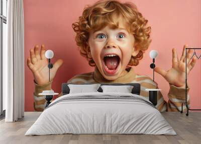 portrait of an excited kid with a wide smile and energetic expression Wall mural