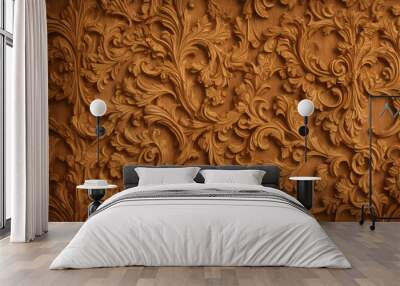 Sturdy Beech - Wooden texture with intricate carving and detailing Wall mural