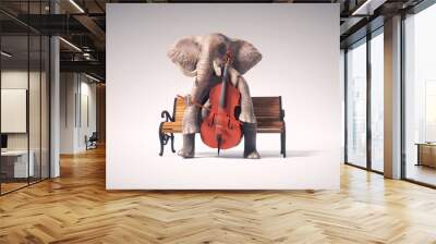 Elephant playing contrabass. Wall mural