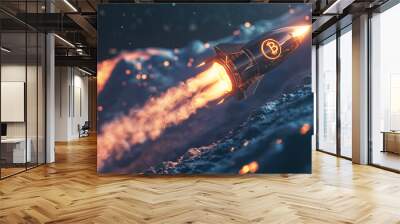 a rocket with a bitcoin logo and smoke coming out of it Wall mural