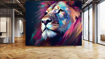 A beautiful lion, modern artwork, abstract colorful painting with geometric shapes. Hand drawn digital painting. Generative AI Wall mural