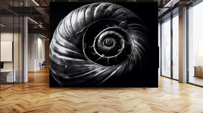 Abstract conceptual illustration of a shell in black and white high contrast. Generative AI Wall mural