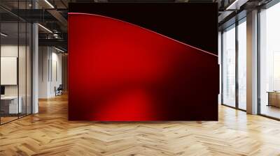 Illustration of a beautiful abstract red curved flowing geometrical shape isolated over a black background - 3D illustration, rendering Wall mural