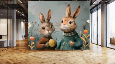 The Easter Bunny. Children's Book Style Illustration Wall mural