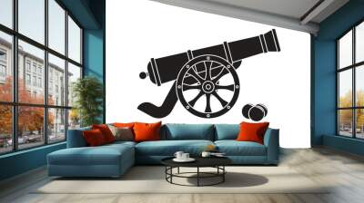 Silhouette of ancient pirate cannon vector flat design isolated on white background Wall mural