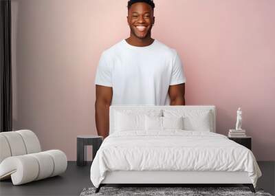 african american man with white tshirt mock up isolated on pink studio background ai generated art Wall mural