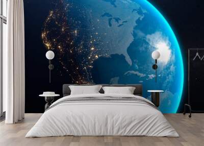 close up planet earth surface, cities glowing at night, elements of this image furnished by nasa b Wall mural