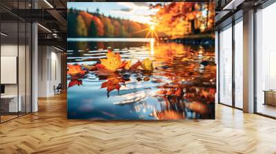 fail foilage autumn landscape with lake and trees ai generated art Wall mural