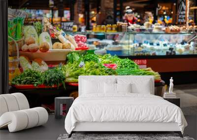 fresh vegetables and fruits in vegan food store  b Wall mural