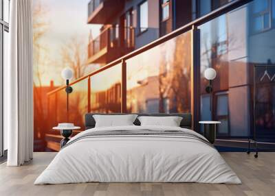 glass ralings Facade of a modern apartment building ai generated art Wall mural