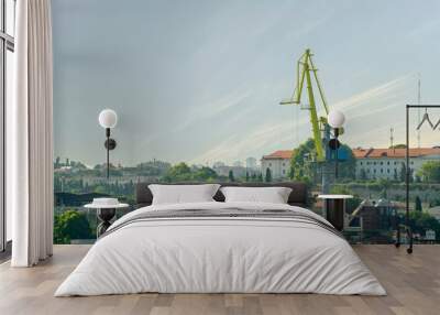 global delivery, customer cargo shipping, the heavy industrial crane in the ship port Wall mural