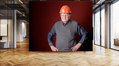 old senior worer in hardhat, pension, dismissal b Wall mural