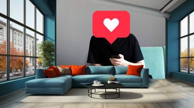 person with a like icon instead of head, concept of social media Wall mural