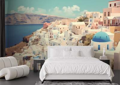 retro vintage postcard from santorini ai generated art Generative AI Wall mural