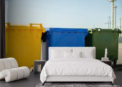 sorting the garbage waste, three color trash urns in the city, recycling Wall mural