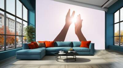 two friends beat high five outdoors on a summer day, friendship success relationship Wall mural