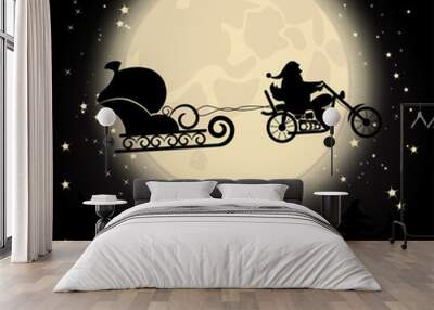 christmas illustration of santa on a motorcycle Wall mural