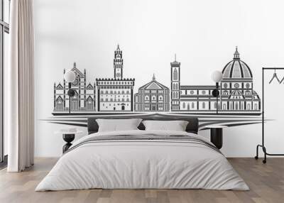 Vector illustration of Florence, monochrome horizontal poster with linear design famous florence city scape, urban line art concept with decorative letters for black word florence on white background Wall mural